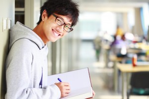 college student in the library