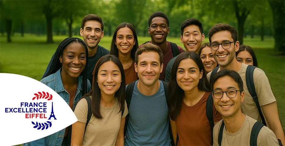 Des étudiants internationaux heureux sont réunis sur un campus arboré 